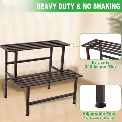 Dipion Metal Plant Stand Outdoor Plant Shelf Indoor, 2 Tier Heavy Duty Ladder - Image 3