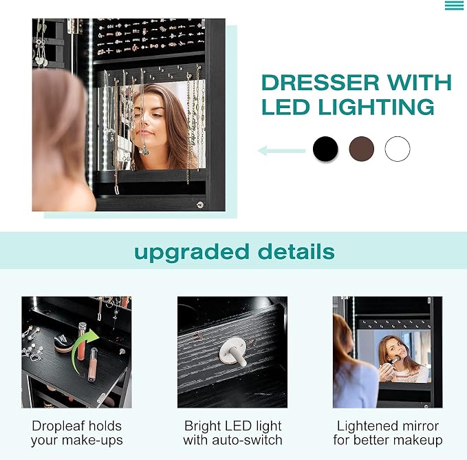 CHARMAID LED Strip Jewelry Armoire - Image 5