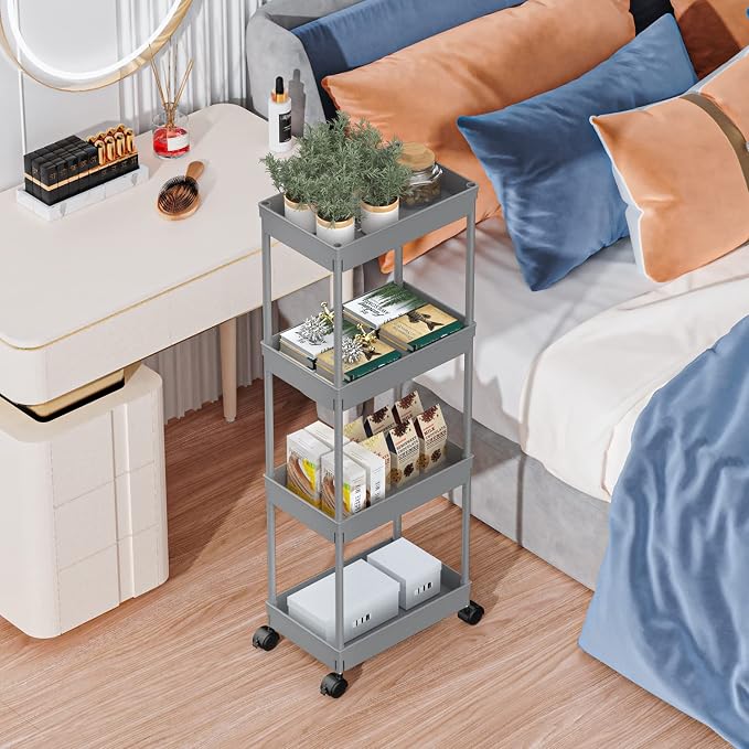 Sooyee 4 Tier Wide Storage Cart Mobile Shelving Unit Organizer Slide Out - Image 2