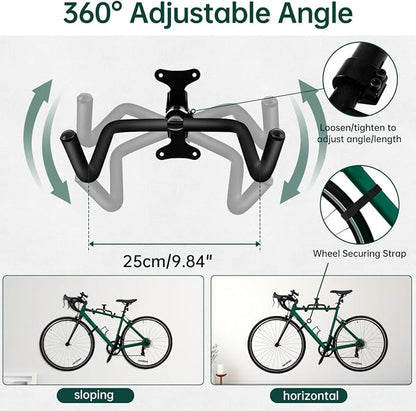 Black Bike Wall Mount Hanger Adjustable Space Saving Horizontal Bicycle Rack - Image 2