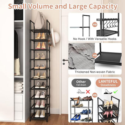 LANTEFUL Tall Narrow Shoe Rack for Entryway, 10-Tier Sturdy Metal Shoe Shelf - Image 6