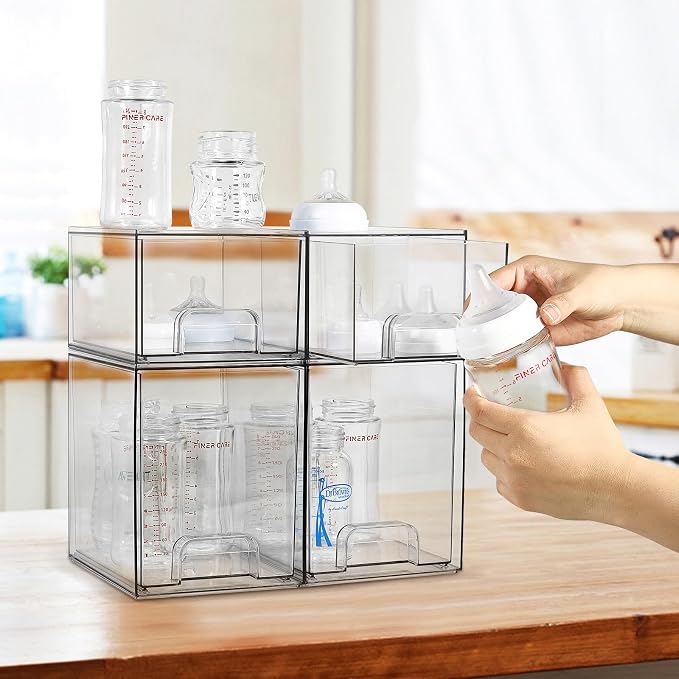 Baby Bottle Organizer, 4 Pack Clear Space-Saving Stackable Drawer - Image 2