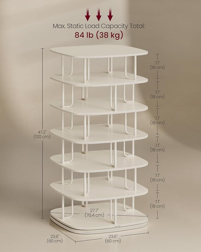VASAGLE 7-Tier Shoe Rack, Rotating Shoe Rack Tower, Shoe Closet Organizer - Image 2