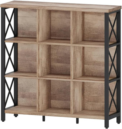 FATORRI 9 Cube Storage Bookshelf, 4 Shelf Book Shelf, Farmhouse Wood and Metal - Image 9