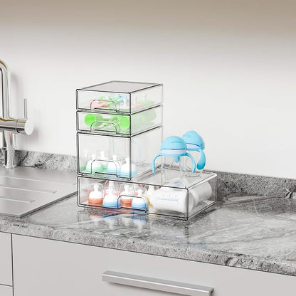 Yieach 4 Pack Clear Stackable Storage Drawers, Pull-Out Medicine Cabinet - Image 8