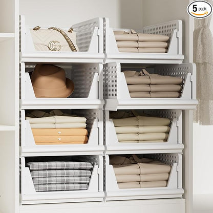 Proarea Stackable Closet Storage Bins, 5 Pack Closet Organizers and Storage by Proarea