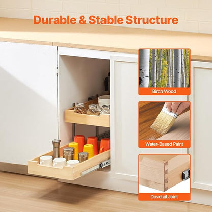 VEVOR 2 Tier Pull Out Cabinet Organizer, Soft Close Slide out Shelf, Heavy-Duty - Image 2