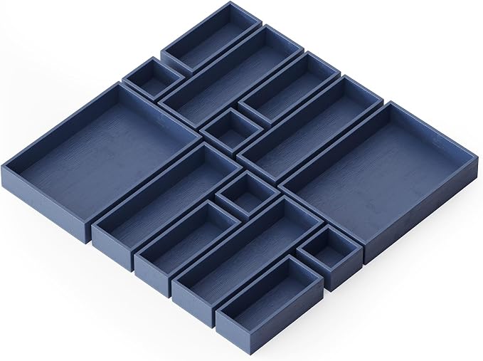 SpaceAid 14-Piece Bamboo Drawer Organizer Storage Boxes Set, Wood Tray Junk by SpaceAid