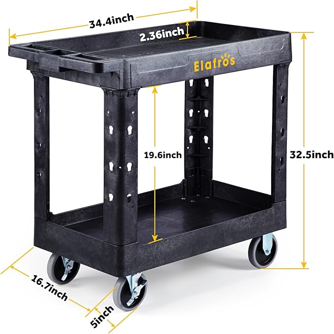 ELAFROS Heavy Duty Plastic Utility Cart 34 x 17 Inch - Image 2