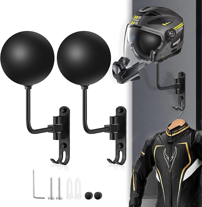 Kikerike Motorcycle Helmet Rack Wall Mount 180 Degree Rotation Metal Bike by Kikerike