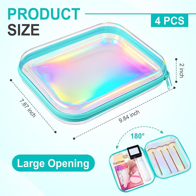 Hoolerry 4 Pcs Hard Clear Zipper Case Makeup Bags Plastic Pencil Pouch - Image 2