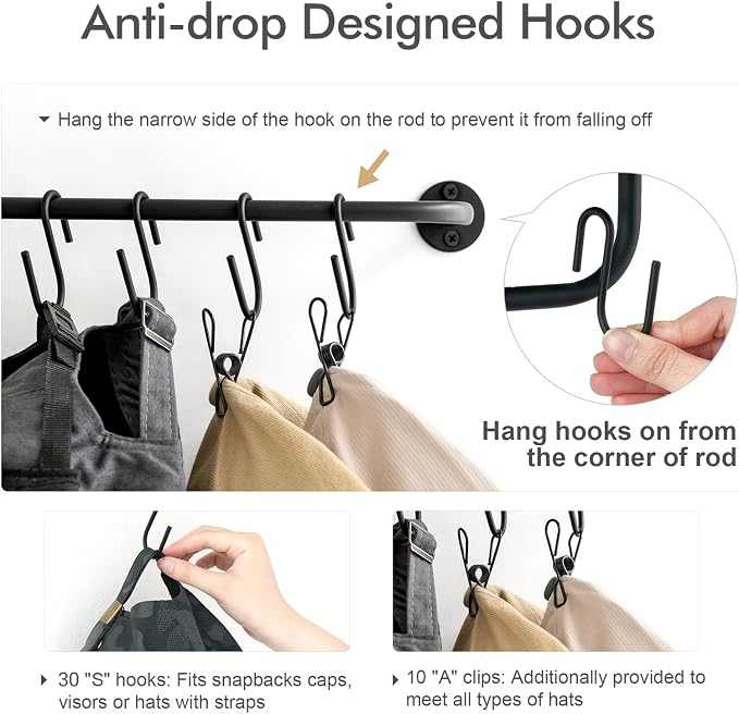 Mkono Hat Rack for Wall Baseball Cap Organizer Hanger - Image 3