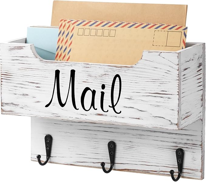 DRASTAR Small Mail Organizer Wall Mounted, Wooden Mail & Key Holder by EnhanceYourDailyLife
