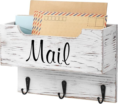 DRASTAR Small Mail Organizer Wall Mounted, Wooden Mail & Key Holder by EnhanceYourDailyLife