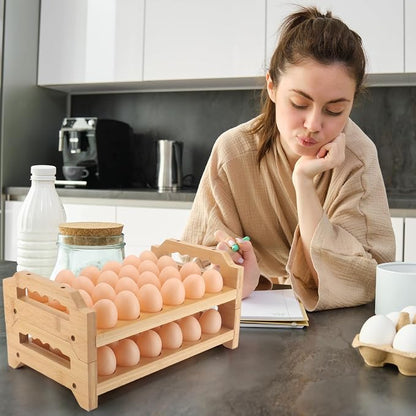 Egg Holder, 2 Tier Egg Holder Countertop, Bamboo Egg Organizer and Storage - Image 4