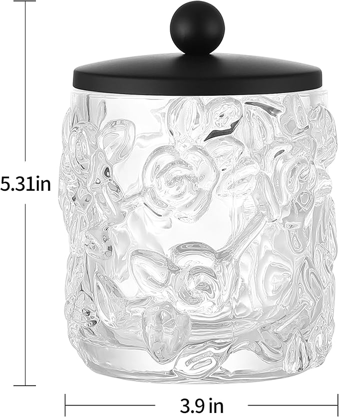 Clear Transparent Apothecary Floral Embossed Glass Jar - Image 2