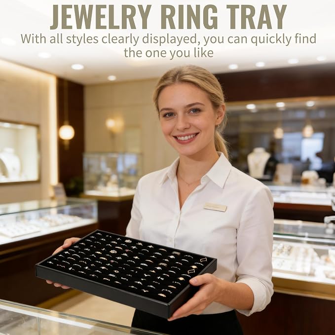 4 Pack Velvet Ring Display Tray 100 Slots Stackable Jewelry Organizer Tray Ring - Image 6