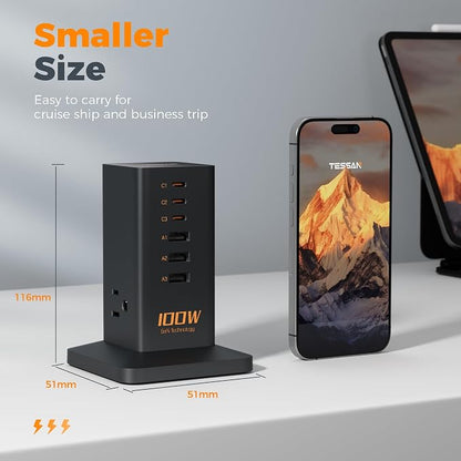 Charging Station PD 100W, TESSAN 9-in-1 USB C Power Strip - Image 6