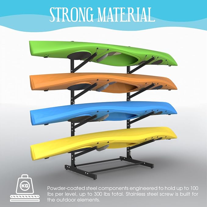 Adjustable Kayak Storage Rack, Freestanding Sup Storage Stand, Weatherproof - Image 4