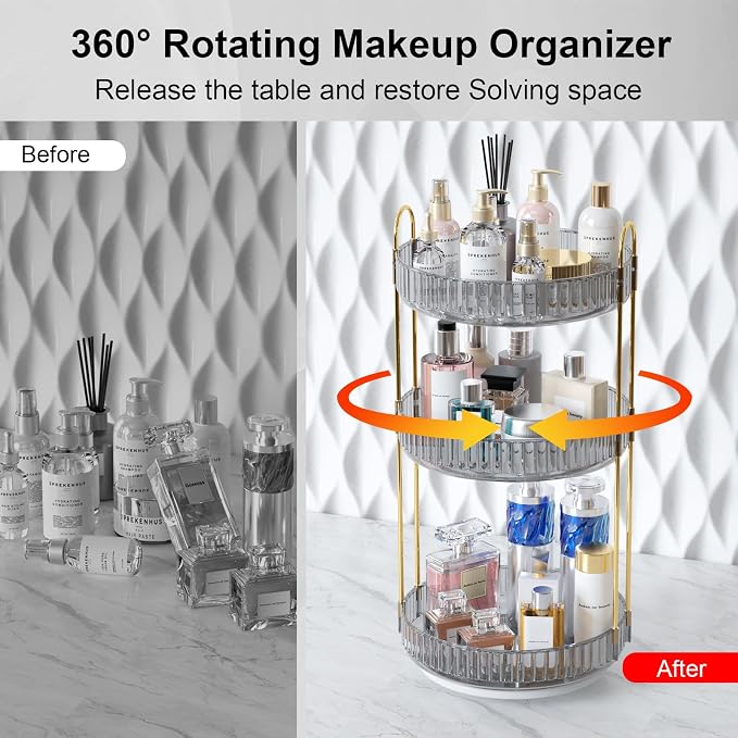 GTI 360°Rotating Makeup Organizer, 3 Tier Large Capacity Perfume Cosmetics - Image 4