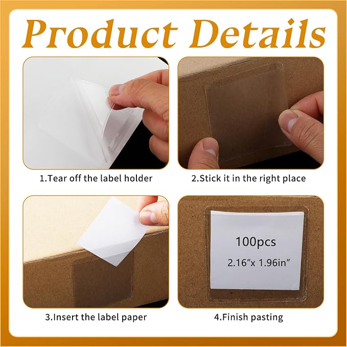 100 Pcs 2.16" X 1.96" Adhesive Pockets, Label Sleeves Index Card Sleeves | Tote - Image 3