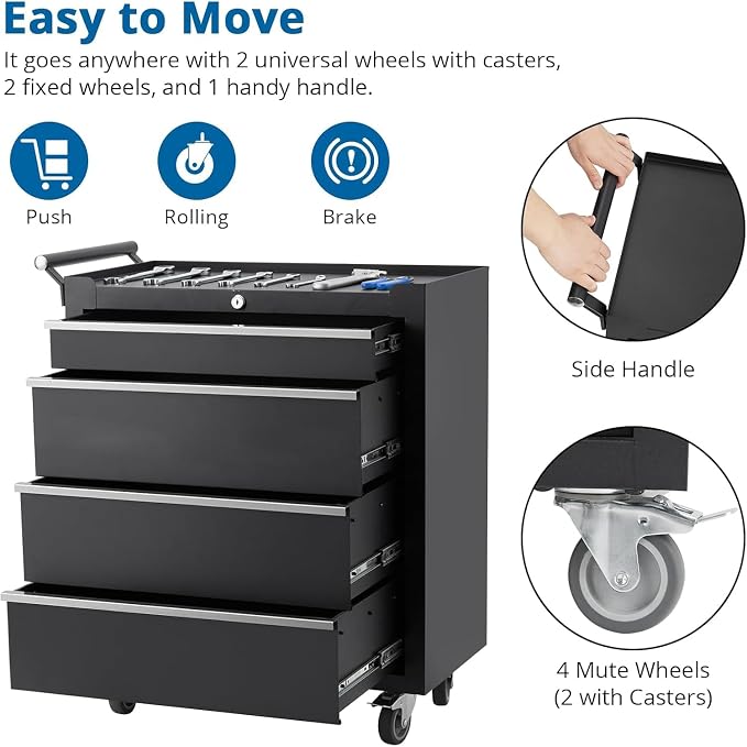 IDEALHOUSE Rolling Tool Chest, 4 Drawers Tool Storage Cabinet, Toolbox - Image 6