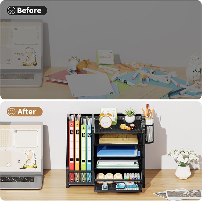 Marbrasse Desk Organizer with File Holder, 5-Tier Paper Letter Tray Organizer - Image 7