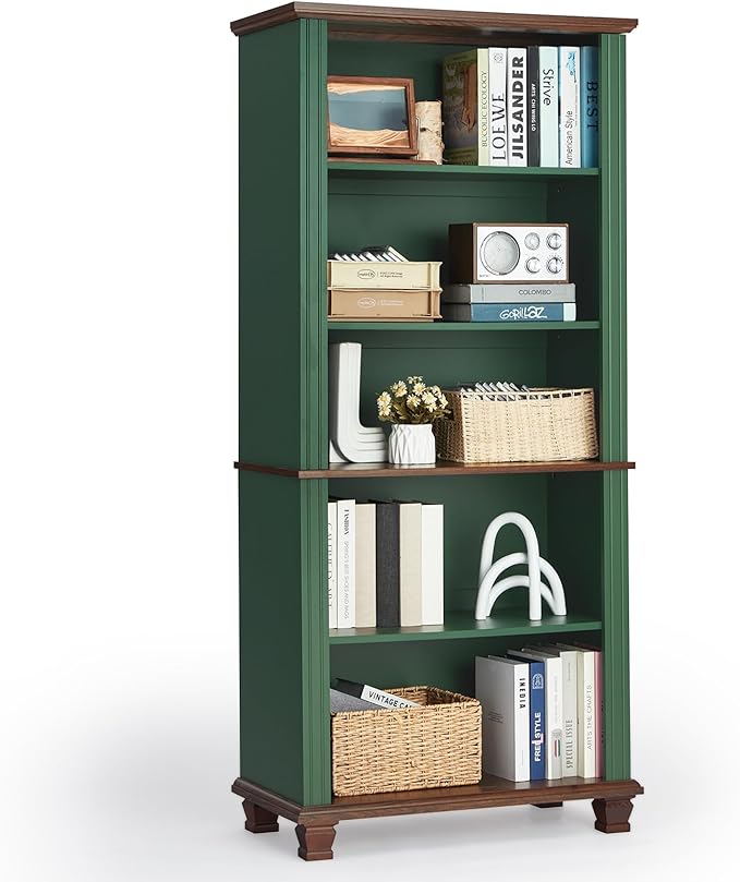 70" Tall Green Bookshelf, 5 Tier Wooden Book Shelf by SAVORLIFEFurniture