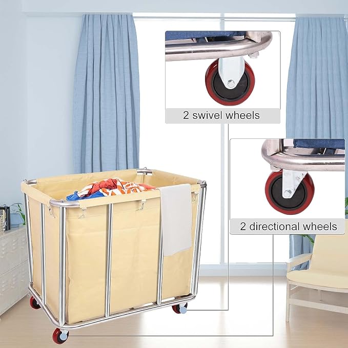 Laundry Cart for Commercial/Home, 12 Bushels Heavy Duty Large Stainless Steel - Image 4