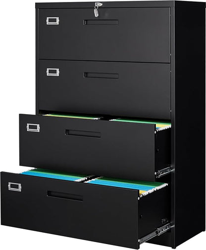 Lateral File Cabinet with Lock, 4 Drawer Large Metal Filing Cabinet, Home by Fesbos