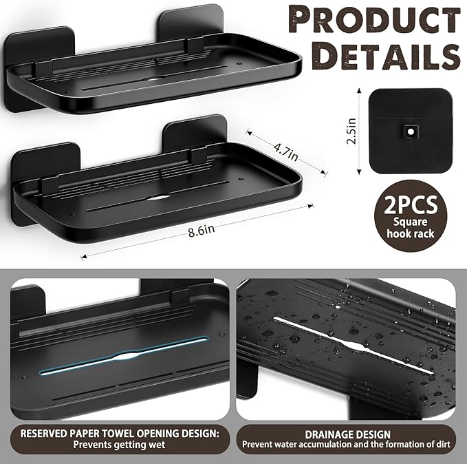 HINIHAO 2pc Wall Mounted Floating Shelf, Self Adhesive Small Shelf, No Drill - Image 2
