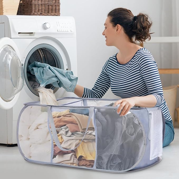Durable Collapsible Foldable Pop Up Laundry Hamper, Sturdy 3 Compartments - Image 2