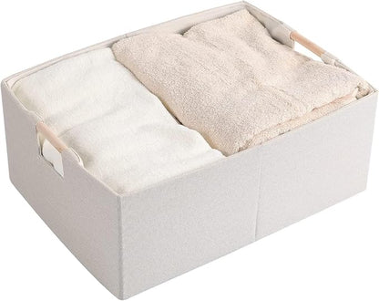 Fabric Storage Bin 3 Pack Foldable Cotton Linen Storage Basket - Image 2