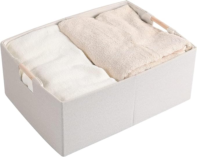 Fabric Storage Bin 3 Pack Foldable Cotton Linen Storage Basket - Image 2