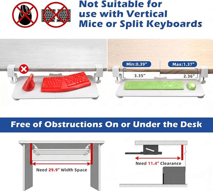 White Keyboard Tray Under Desk Clamp, 26.77" Large Under Desk Keyboard Tray - Image 4