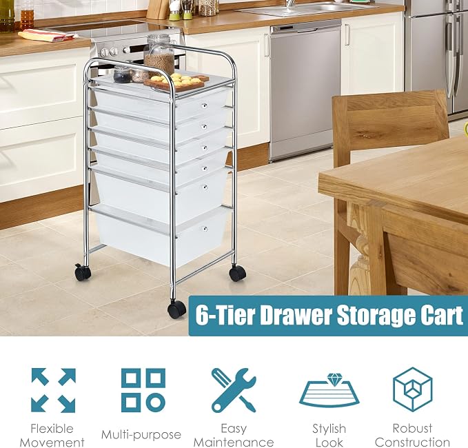 Giantex 6 Storage Drawer Cart Rolling Organizer Cart - Image 7