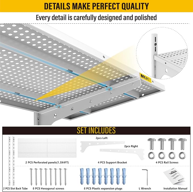 2 Tier 1.3x4ft Garage Shelving Wall Mounted, 15.6x48inch per Shelf Height - Image 6