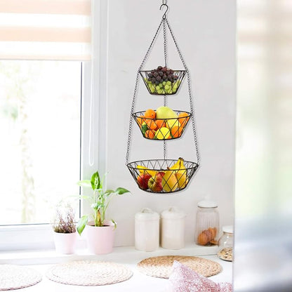 Heavy Duty - 3 Tier Hanging Kitchen Bronze Fruit Basket - Image 6