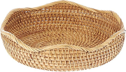 Hipiwe Natural Rattan Tray Wicker Storage Bowls Hand Woven Basket Tray by Hipiwe