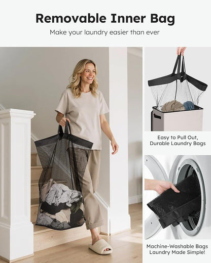 SOLEDI Laundry Hamper with Lid 100L Large & Tall Collapsible Laundry Basket - Image 4