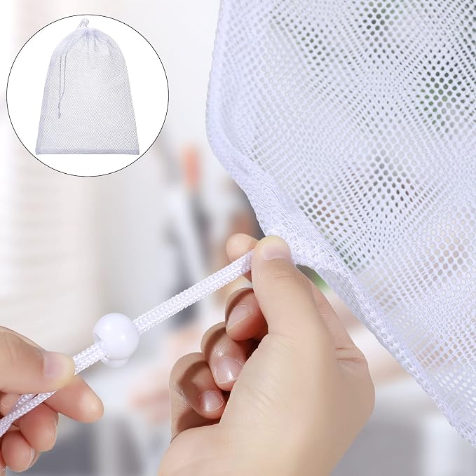 TecUnite 10 Pcs Mesh Bags Drawstring Laundry Bags Large Nylon Mesh Gift - Image 3