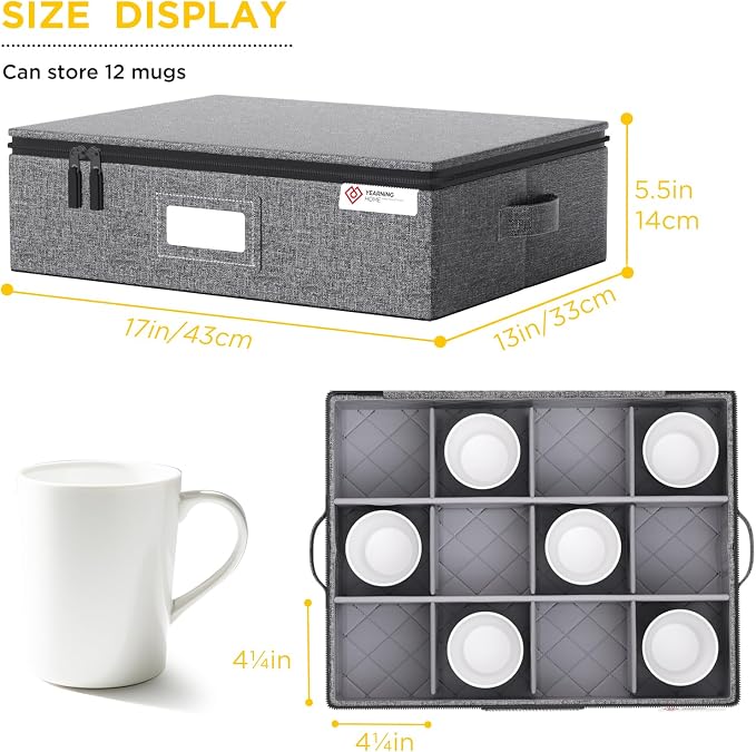 Cup and Mug Storage Box with Hard Shell and Dividers - Image 2