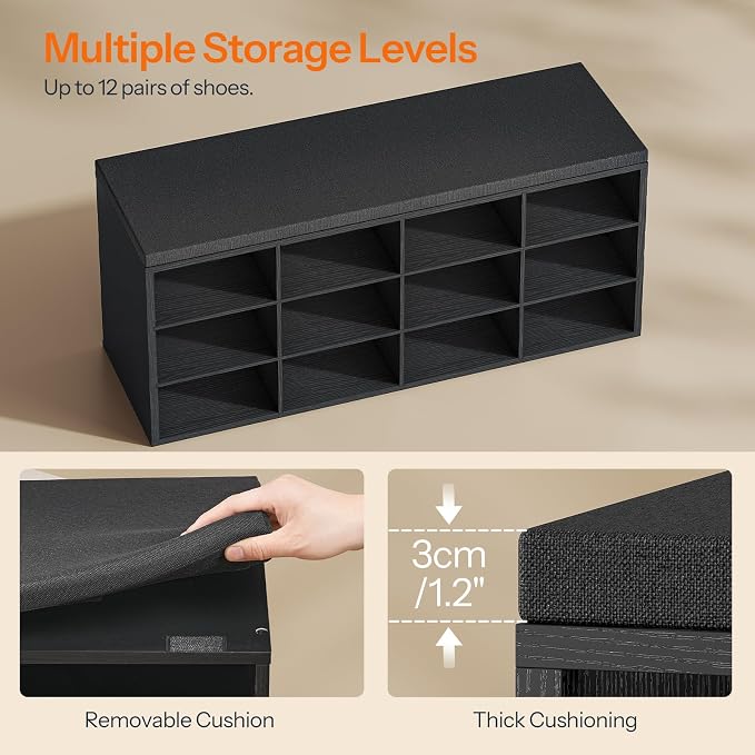 HOOBRO Shoe Storage Bench with Cushion, 39.4" L Entryway Bench with 12 Cubbies - Image 6