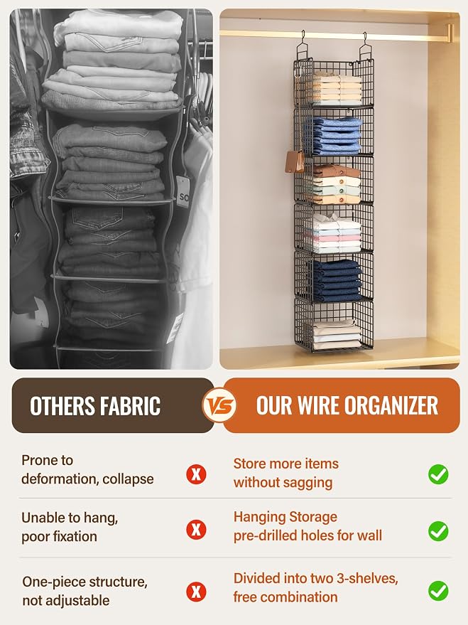 6 Tier Closet Hanging Organizer, Metal Closet Organizers and Storage - Image 4