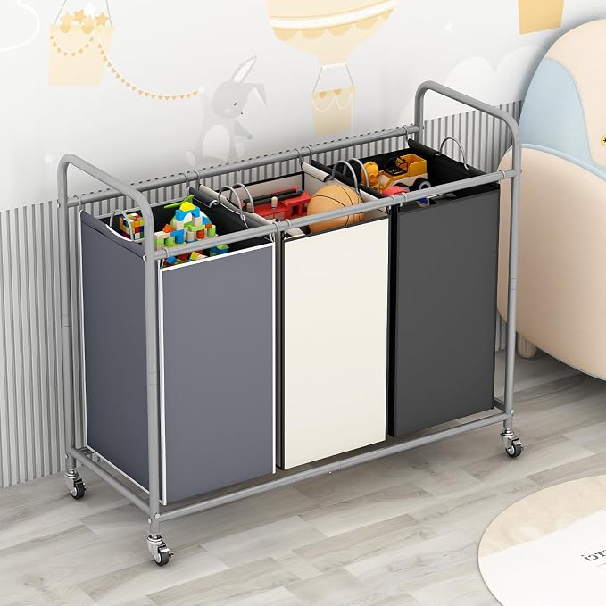 LINZINAR 3-Bag Laundry Basket Sorter Laundry Hamper Cart - Image 3