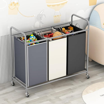 LINZINAR 3-Bag Laundry Basket Sorter Laundry Hamper Cart - Image 3