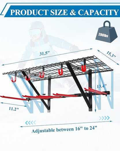 Mythinglogic Wall Mounted Ski Rack, Ski and Snowboard Storage Rack - Image 6