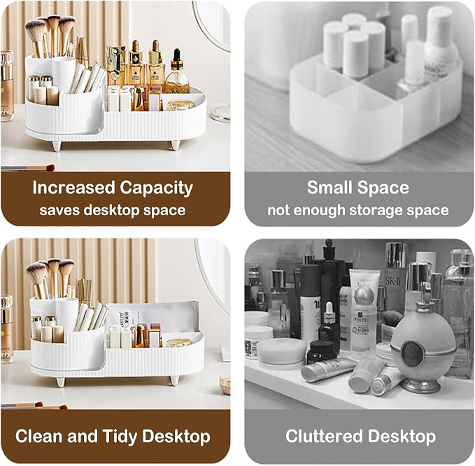 Rotating Vanity Organizer with Brush Holder, Large Spinning Makeup Skincare & - Image 4