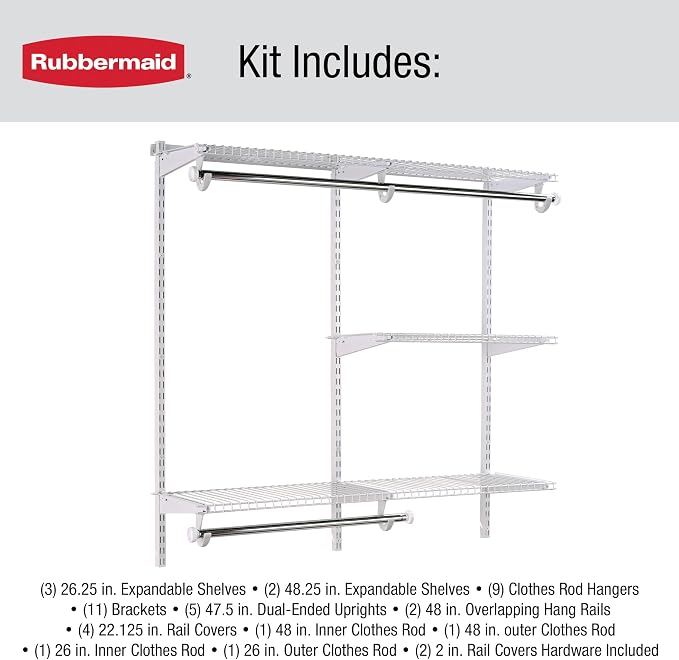 Rubbermaid Configurations Custom Closet Kit 4-8 Ft. Adjustable Metal Wire - Image 6