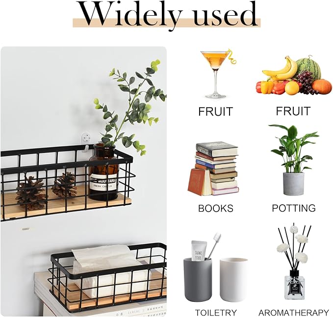 2 Pack Small Wire Baskets Farmhouse Rectangle Organizer Tray | Metal Wire - Image 4